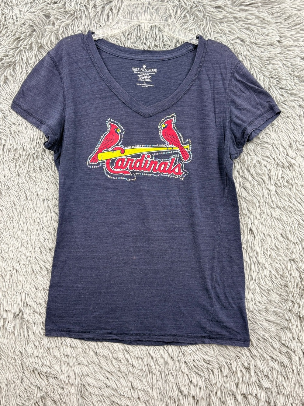 St. Louis Cardinals V Neck Tshirt Womens Large Blue Red Graphic Soft As A Grape